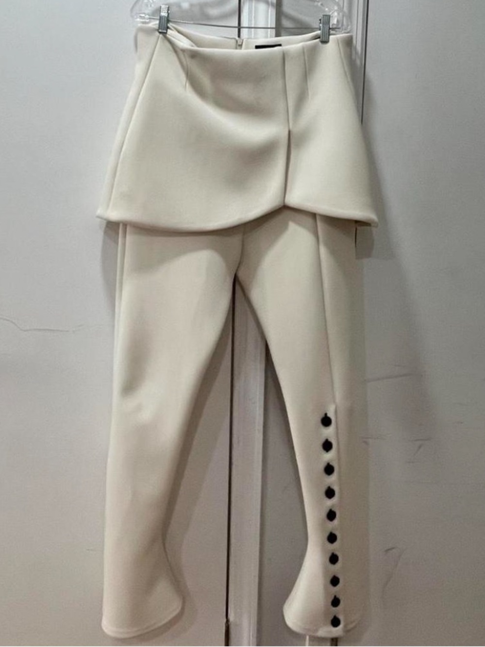 Ivory Peplum Boot-Cut Pants with Side Button Detail